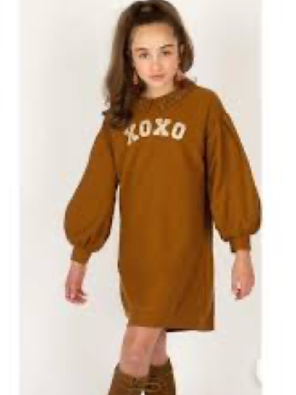 Joyfolie Mia Joy Zarin Ochre Sweatshirt Dress - Rust Sequin Xoxo
